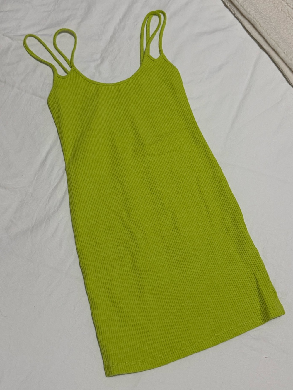 Zara Neon Lime Ribbed Double-Strap Tank Dress